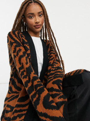 Wednesday's Girl Longline Cardigan In Animal Print