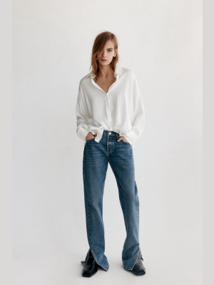 Mid-rise Full Length Split Straight Leg Jeans