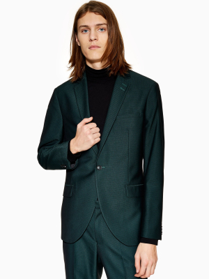 Green Single Breasted Slim Blazer With Peak Lapels