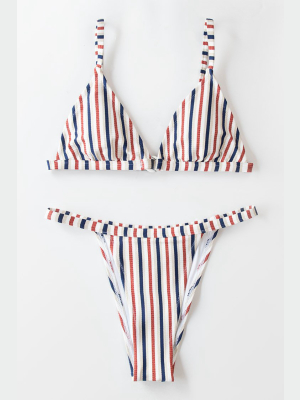 Tricolor Striped Triangle Bikini