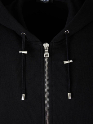 Balmain Flocked Logo Hooded Jacket