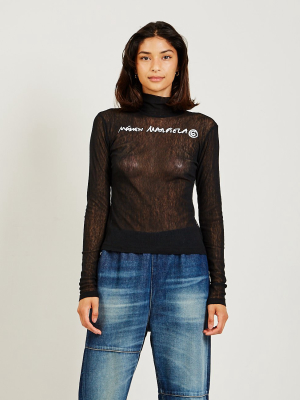 Logo Print Mesh Top Black