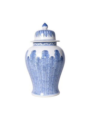 Banana Leaf Temple Jar, Blue And White