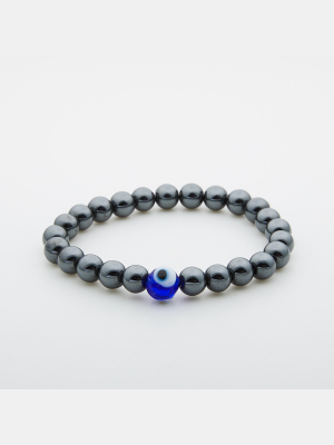 Jean Claude Hematite Evil Eye Protection Stretchable Bead Bracelet