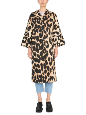 Ganni Leopard Print Single-breasted Coat