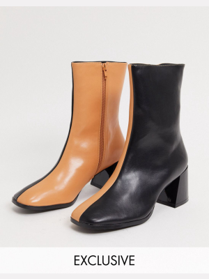 Z_code_z Exclusive Nat Vegan-friendly Square Toe Ankle Boots In Black And Camel Mix