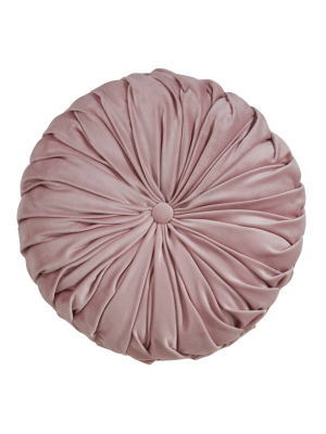 14" Round Velvet Pintucked Poly Filled Throw Pillow Blush - Saro Lifestyle