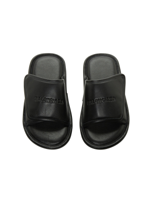 Home Logo-embossed Leather Slide Sandals