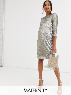 Tfnc Materrnity Patterned Sequin Bodycon Mini Dressin Gold And Silver