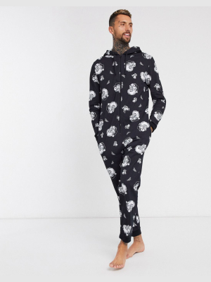 Asos Design Lounge Christmas Onesie In Santa Print