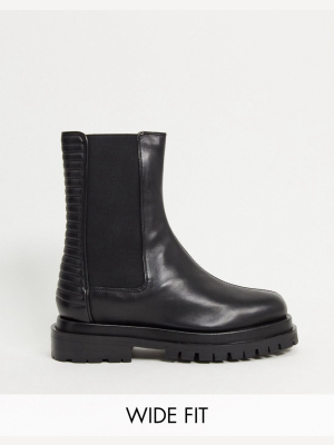 Asos Design Wide Fit Antarctic Premium Leather Paneled Chelsea Boots In Black