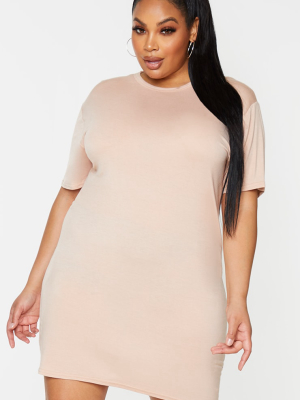 Plus Basic Nude Short Sleeve T Shirt Dress