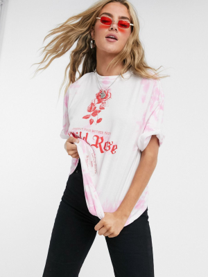 Bershka Tie Dye Motif Oversized Tee In Pink