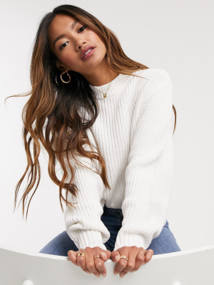 Monki Agata Batwing Knit Sweater In Off White