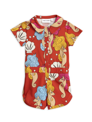 Mini Rodini Seahorse Summersuit - Red