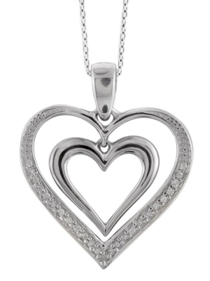 1/10 Ct.t.w Round-cut White Diamond Pave Set Double Heart Pendant - White (18")