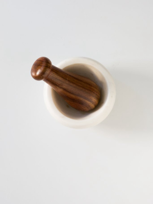 Be Home Marble + Wood Mortar And Pestle