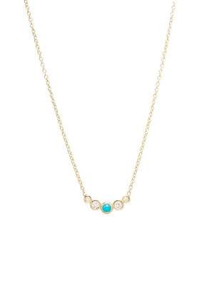 14k Graduated 5 Bezel Turquoise & Diamond Necklace