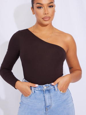 Chocolate One Shoulder Jersey Long Sleeve Bodysuit