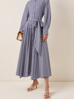 Belted Gingham Midi Shirt Dress