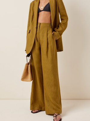 The Rivello Pleated Linen Wide-leg Trousers