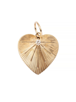 Pleated Heart Charm With Diamond