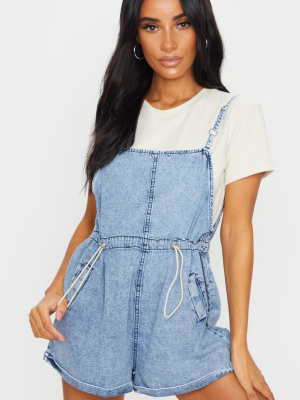 Acid Blue Wash Toggle Waist Square Neck Playsuit