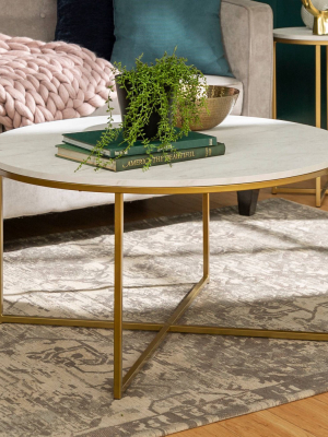 Glam X Base Round Coffee Table Faux White - Saracina Home