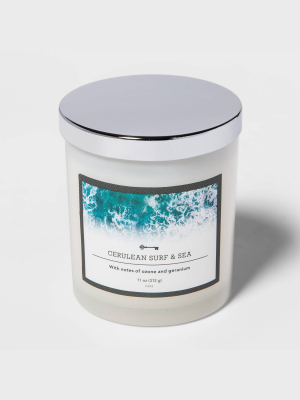 11oz Lidded Milky Glass Jar Cerulean Surf And Sea Candle - Threshold™