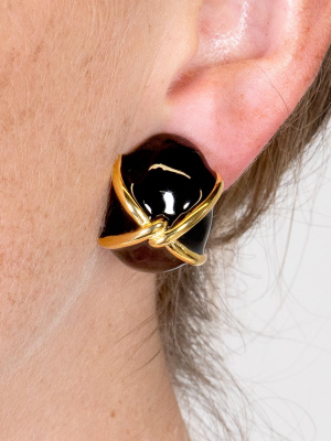 "x" Enamel Button Clip Earring