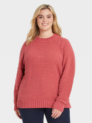 Women's Plus Size Textured Crewneck Pullover Sweater - Ava & Viv™