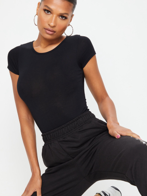 Basic Black Jersey Fitted Short Sleeve Bodysuit