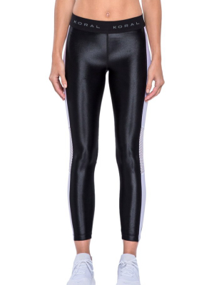 Emblem Color Block Mesh Cropped Leggings - Black/white