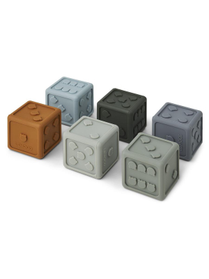 Toy . Silicone Dice - 6 Pack / Blue Mix