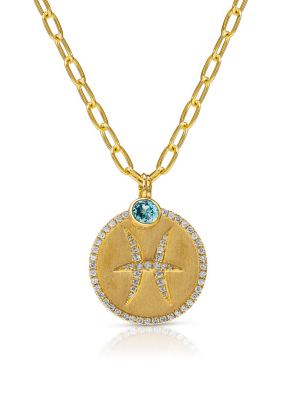 14kt Yellow Gold Diamond Zodiac Pisces Medallion Charm