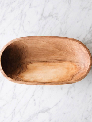 Hand Carved Wild Olive Wood Oval Bowl