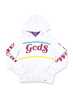 Gcds Kids Glitter Logo Printed Hoodie