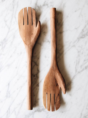 Wild Olive Wood Hand Salad Servers