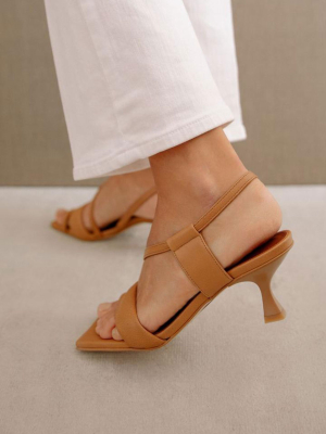 Asymmetric Leather Sandals | Camel