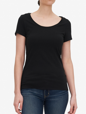 Short Sleeve Scoop Neck T-shirt Black Stretch Jersey