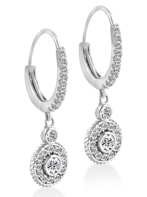 Pompeii3 F/g Si 3/4 Dangle Diamond Halo Vintage Hoops 18k White Gold 1" Tall