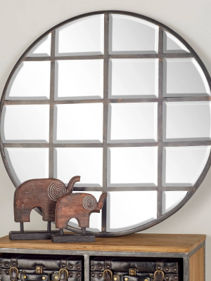 36" X 36" Large Industrial Round Wall Mirror With Metal Grid Overlay - Cosmoliving By Cosmopolitan