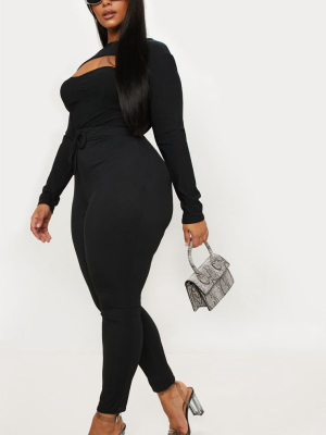 Plus Black Ribbed High Waist Leggings