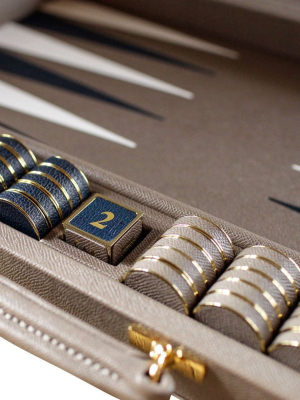 Slate With White And Blue Leather Backgammon Board By Geoffrey Parker
