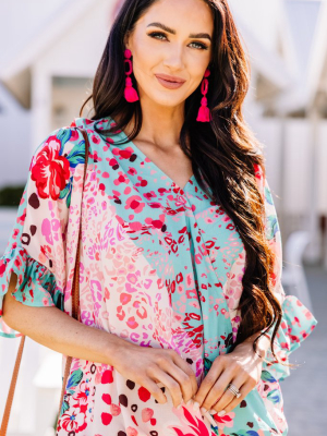 Be So Bold Mint Green Mixed Print Top