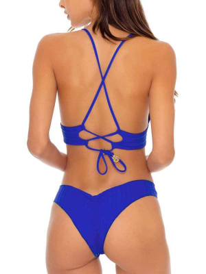 Luli Fama Last Fling Seamless Wavey Ruched Back Bottom In Something Blue