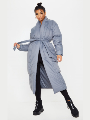 Charcoal Grey Collar Puffer Maxi Coat