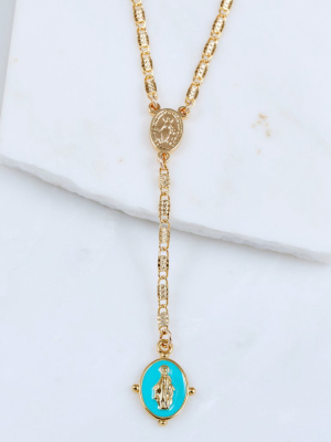 Lucia Rosary Lariat Necklace, Turquoise