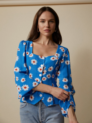 Justine Blue Daisy Top