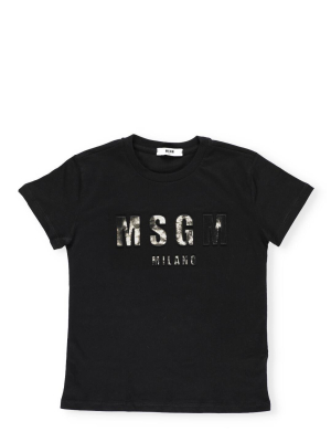 Msgm Kids Metallic Logo Effect T-shirt